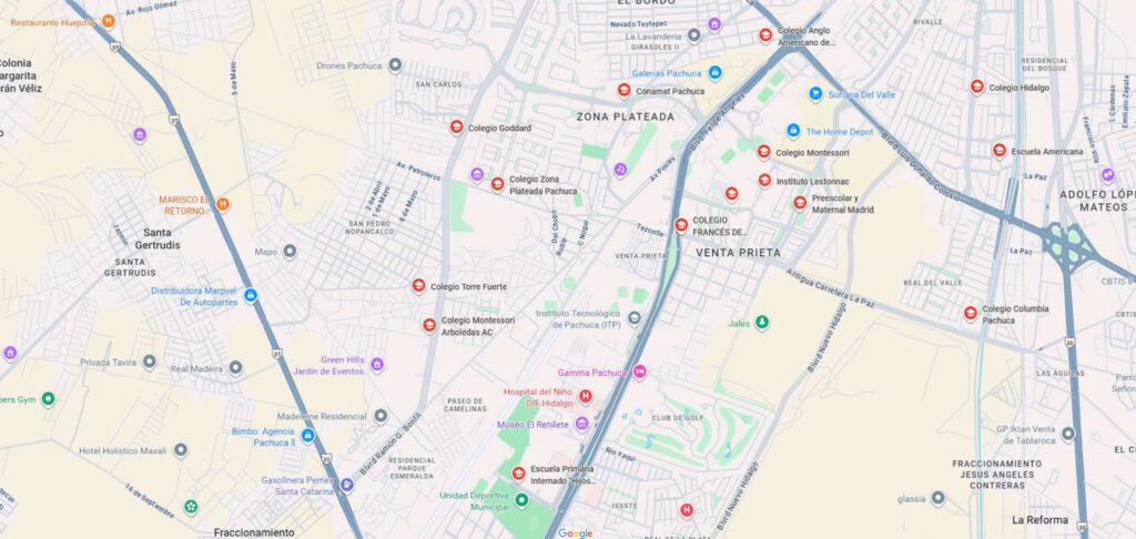 Ubicación Zona Surponiente pachuca madeira